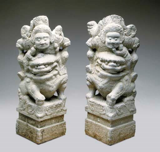 A PAIR OF SOUTHEAST ASIAN STYLE CAST STONE SCUPTURES,