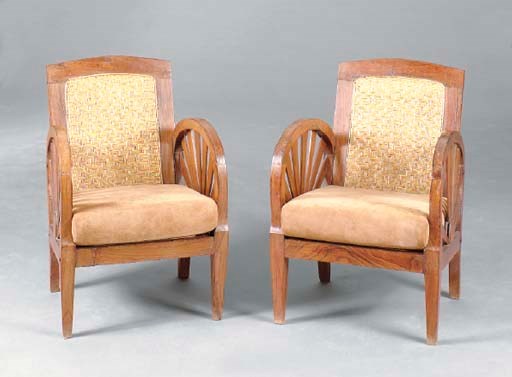 A PAIR OF COLONIAL HARDWOOD AND RATTAN 'SUNBURST' CHAIRS,