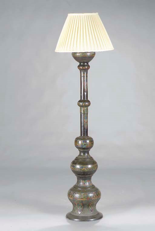 A CLOISONNÉ AND BRONZE STANDING LAMP,