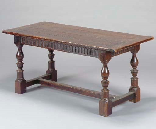 A JACOBEAN STYLE OAK REFECTORY TABLE,