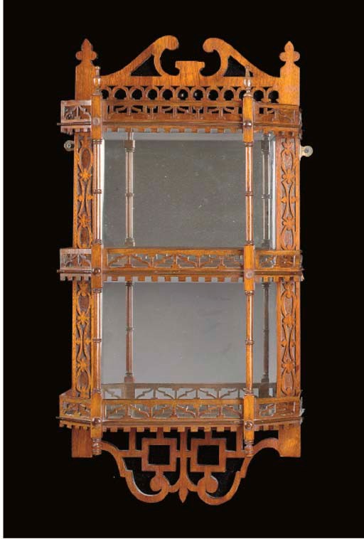 A GEORGE III STYLE MAHOGANY HANGING ETAGERE,