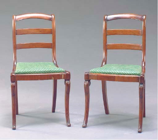 A SET OF SIX MAHOGANY LATE REGENCY DINING CHAIRS,