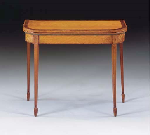 A GEORGE III ROSEWOOD-BANDED SATINWOOD DOUBLE GATE-LEG GAMES TABLE,