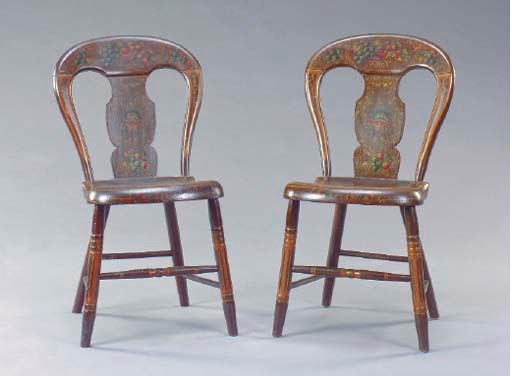 A SET OF SIX POLYCHROME PAINTED AND PARCEL-GILT FANCY CHAIRS,