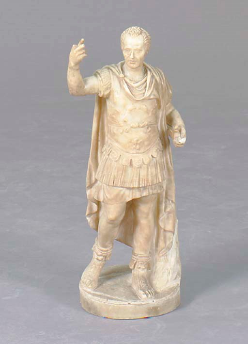AN ALABASTER FIGURE OF A FIGURE OF A ROMAN SENATOR,
