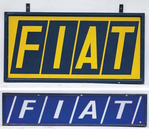 FIAT - A pair of large illuminated showroom display signs; together with another  large forecourt display sign. 	 (3)