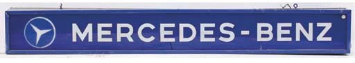 Mercedes Benz - A large illuminated showroom display sign; double-sided lantern-type; horizontal format with steel frame and Perspex panels in blue & white; c.1960s. 12x60x12ins (30x150x30cm).