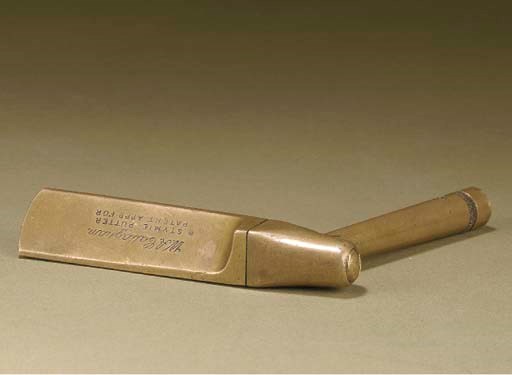 AN UNUSUAL BRASS-HEADED ADJUSTABLE STYMIE PUTTER HEAD BY W.A. CALLAGHAN