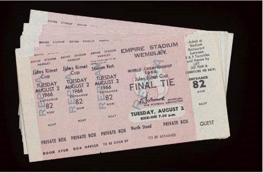 TWENTY-ONE PRINTERS PROOF COPIES OF 1966 WORLD CUP TICKETS