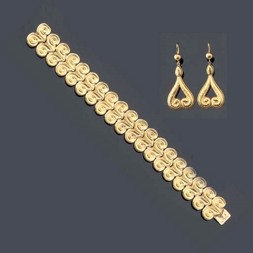 A BRACELET, RING AND EARRINGS, BY LALAOUNIS