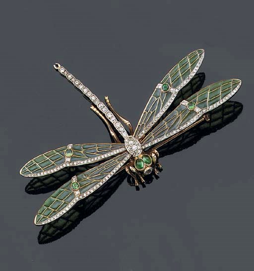 A DIAMOND AND ENAMEL DRAGONFLY BROOCH