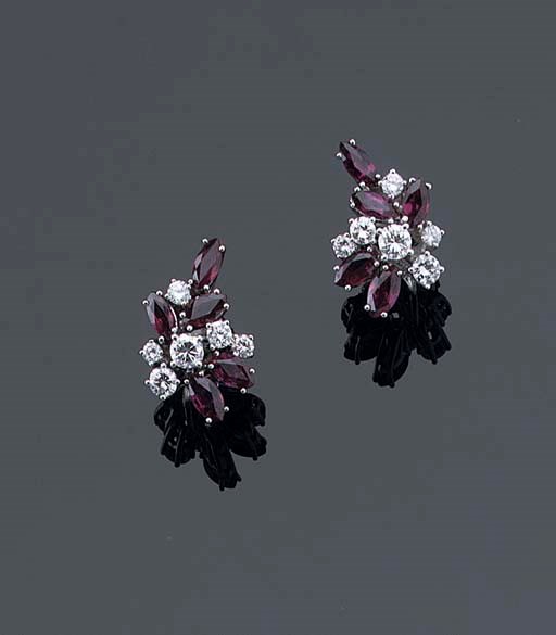 A PAIR OF RUBY AND DIAMOND EARRINGS