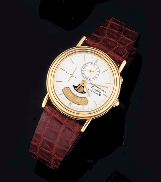 Girard-Perregaux. An 18ct Gold Quartz Centre Seconds Wristwatch with perpetual Calender and signs of the Zodiac