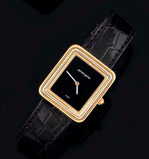 Gerald Genta. An 18ct Two Colour Gold rectangular wristwatch with onyx dial