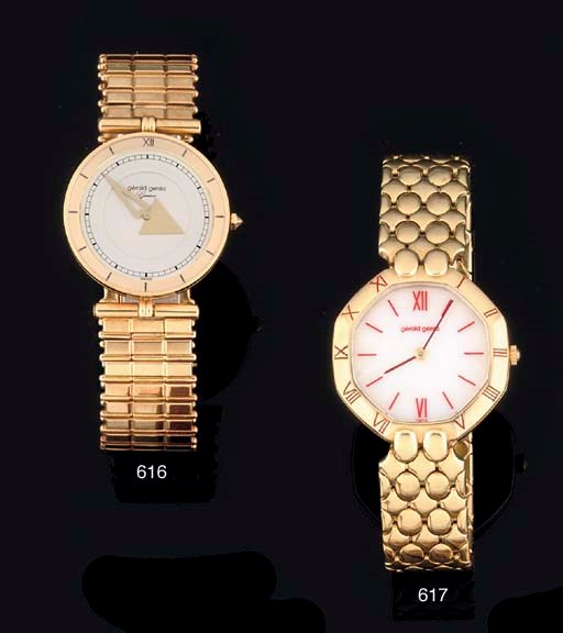 Gerald Genta. An 18ct Gold Automatic Water Resistant octagonal Wristwatch on 18ct Gold Bracelet with Hard Stone dial