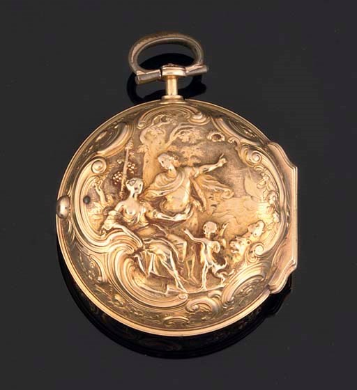 Thomas Davies. A Gold Repousse Paircase Watch
