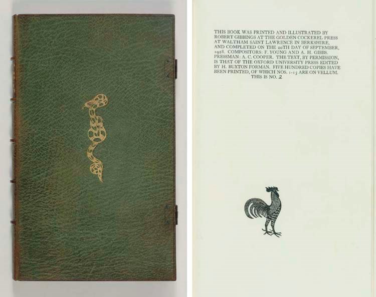 [GOLDEN COCKEREL PRESS.] KEATS, John.  Lamia, Isabella, The Eve of St. Agnes & Other Poems.  Waltham Saint Lawrence, Berkshire, 1928.