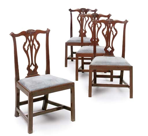 A SET OF FOUR GEORGE III MAHOGANY DINING CHAIRS