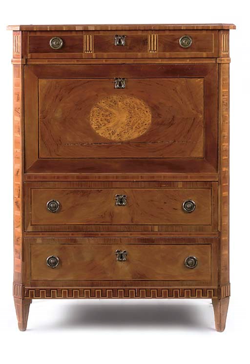 A FRENCH WALNUT AND INLAID ESCRITOIRE