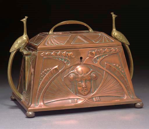 A WMF COPPER AND BRASS JEWELLERY CASKET