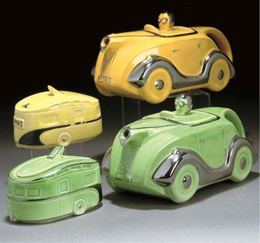 A SADLER OKT42 RACING CAR TEAPOT AND COVER