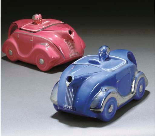 A SADLER OKT42 RACING CAR TEAPOT AND COVER