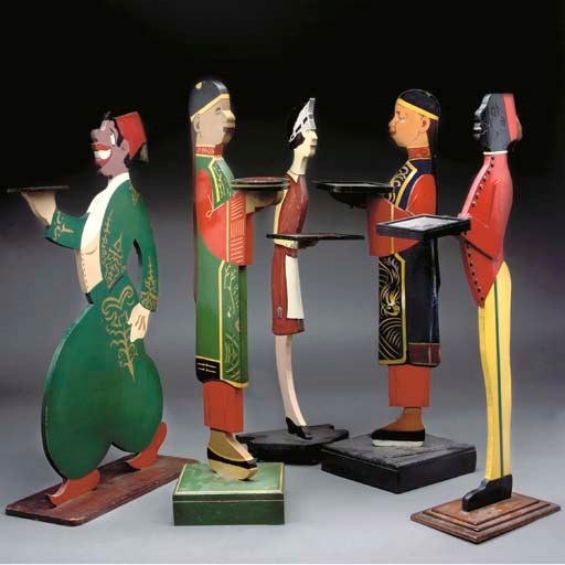 FIVE POLYCHROME PAINTED WOOD DUMB WAITERS