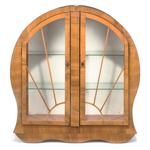 AN ART DECO WALNUT DISPLAY CABINET