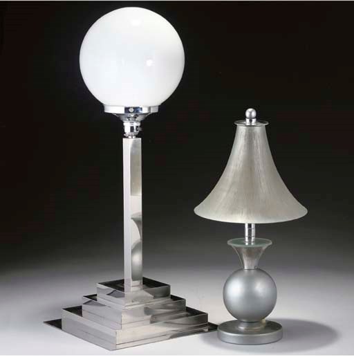 TWO ART DECO CHROME AND GLASS TABLE LAMPS