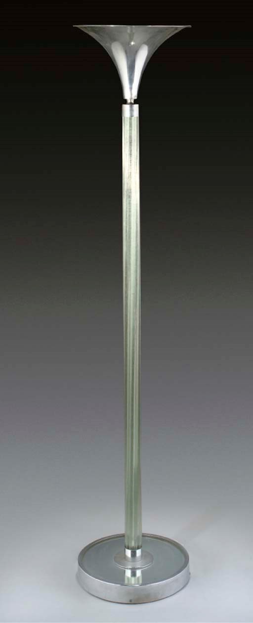 AN ART DECO CHROME AND GLASS STANDARD UP-LIGHTER