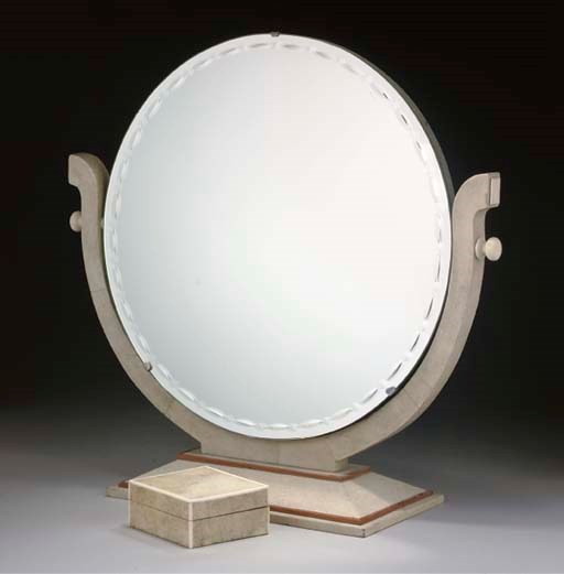 A SHAGREEN, IVORY AND WALNUT DRESSING MIRROR