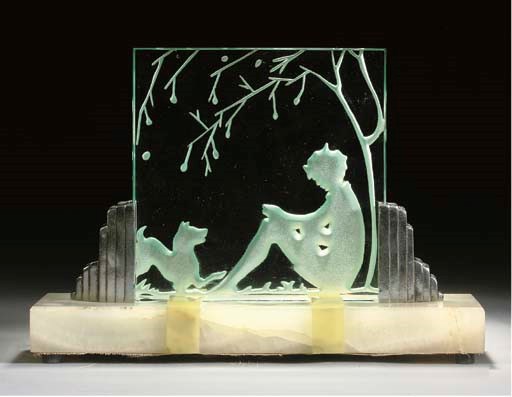 A GLASS, ONYX AND SILVERED METAL LIGHT