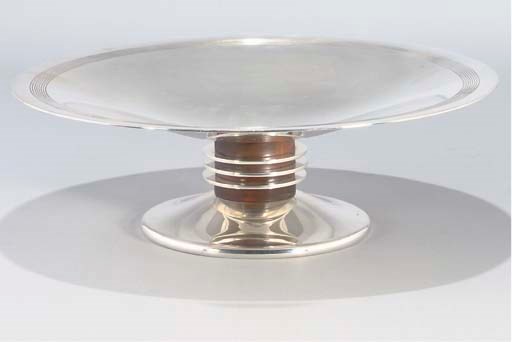 A CHRISTOFLE PLATED AND MAHOGANY TAZZA