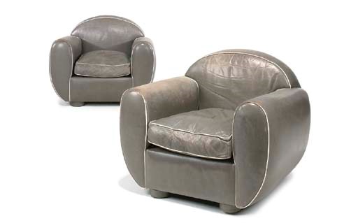 A PAIR OF ART DECO GREY LEATHER LOUNGE CHAIRS