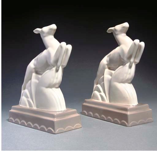 A PAIR OF POOLE POTTERY SPRINGBOK BOOKENDS