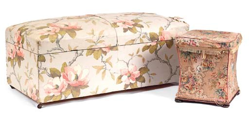 AN EARLY VICTORIAN MAHOGANY AND PADDED SQUARE OTTOMAN STOOL