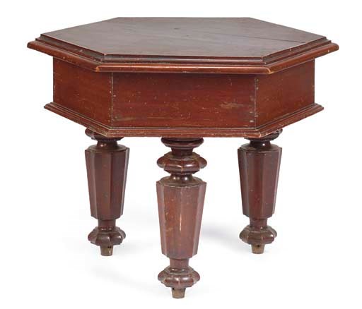 A LATE VICTORIAN MAHOGANY AND PINE HEXAGONAL TABLE