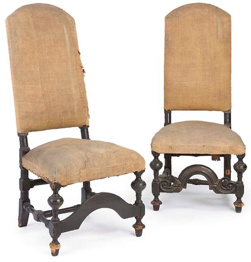 A PAIR OF WILLIAM AND MARY EBONISED SIDE CHAIRS