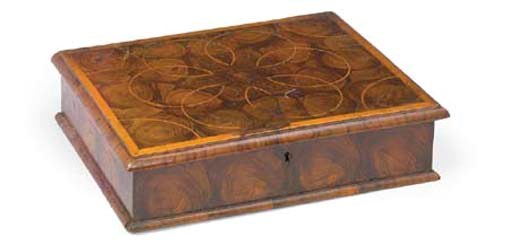 A WILLIAM AND MARY WALNUT AND OYSTER-VENEERED LACE BOX