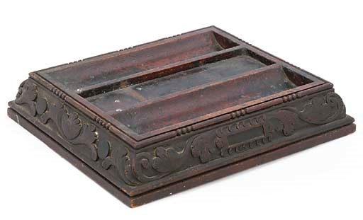 AN EARLY VICTORIAN OAK INK STAND