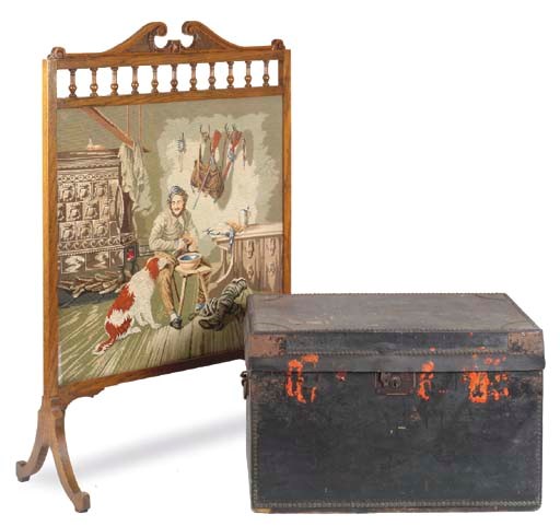 AN EARLY VICTORIAN LEATHER-COVERED SILVER CHEST