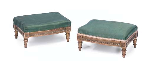 A PAIR OF GILTWOOD FOOTSTOOLS