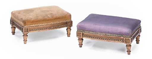A PAIR OF GILTWOOD FOOTSTOOLS
