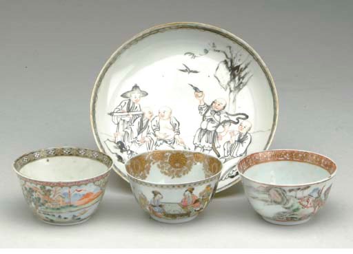 THREE CHINESE FAMILLE ROSE WINE CUPS,