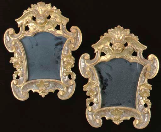 A PAIR OF ITALIAN BAROQUE STYLE GILT-WOOD AND SILVERED WALL MIRRORS,