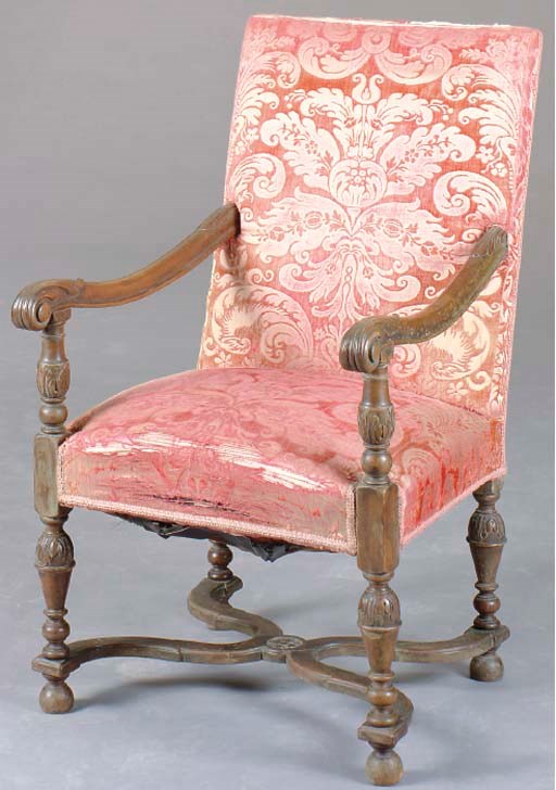 A PAIR OF LOUIS XIV STYLE WALNUT ARMCHAIRS,