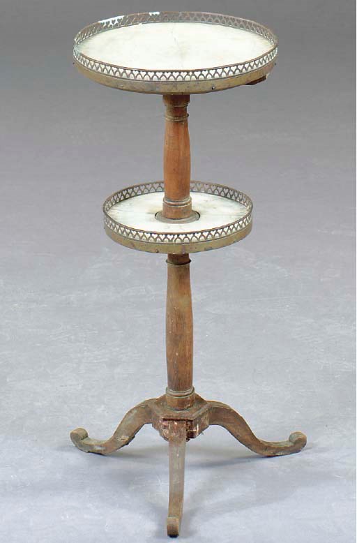 A LOUIS XV STYLE GILT-METAL MOUNTED BEECHWOOD TWO-TIER GUERIDON,