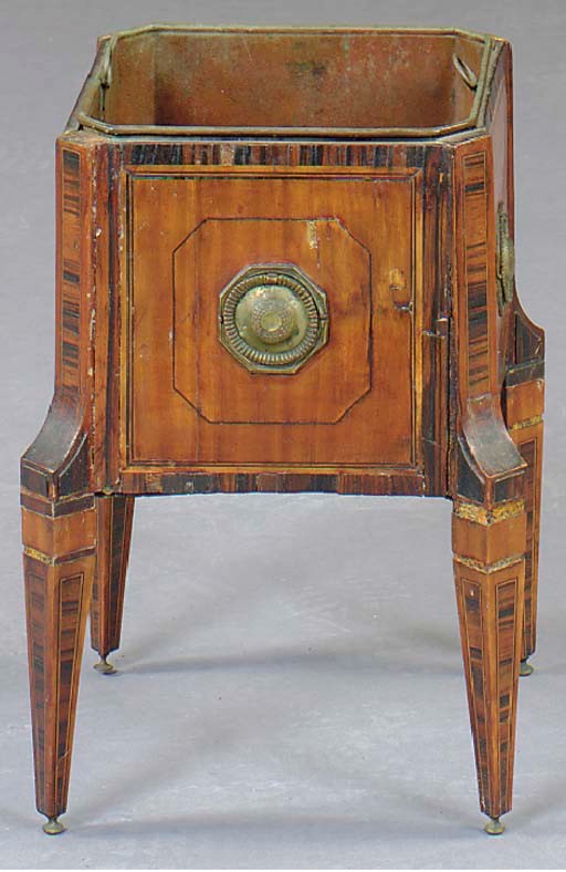 A CONTINENTAL NEOCLASSICAL CALAMANDER AND MAHOGANY VENEERED JARDINIERE,