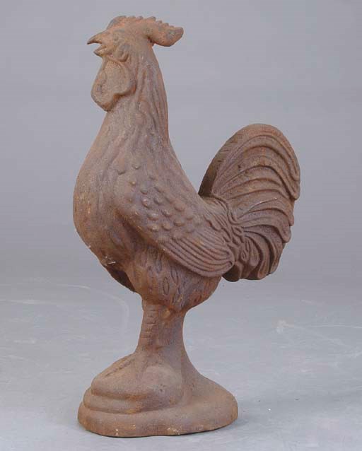 A CAST IRON MODEL OF A ROOSTER,