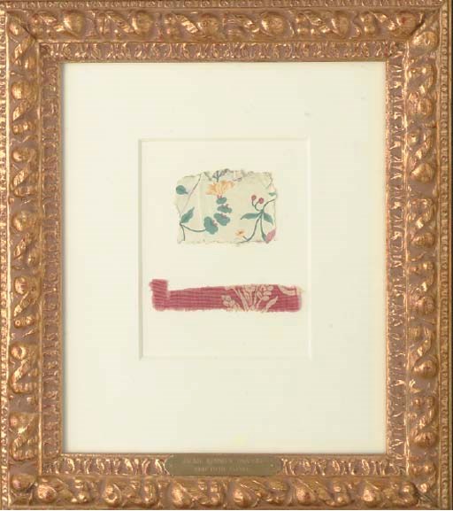 A SMALL FRAMED WALLPAPER FRAGMENT,